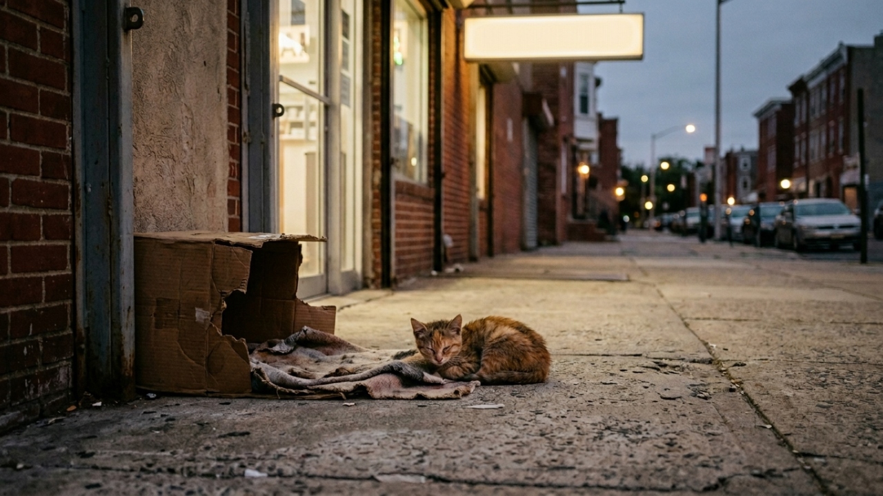 A vida de um gatinho cego mudou para sempre em frente a uma farmácia
