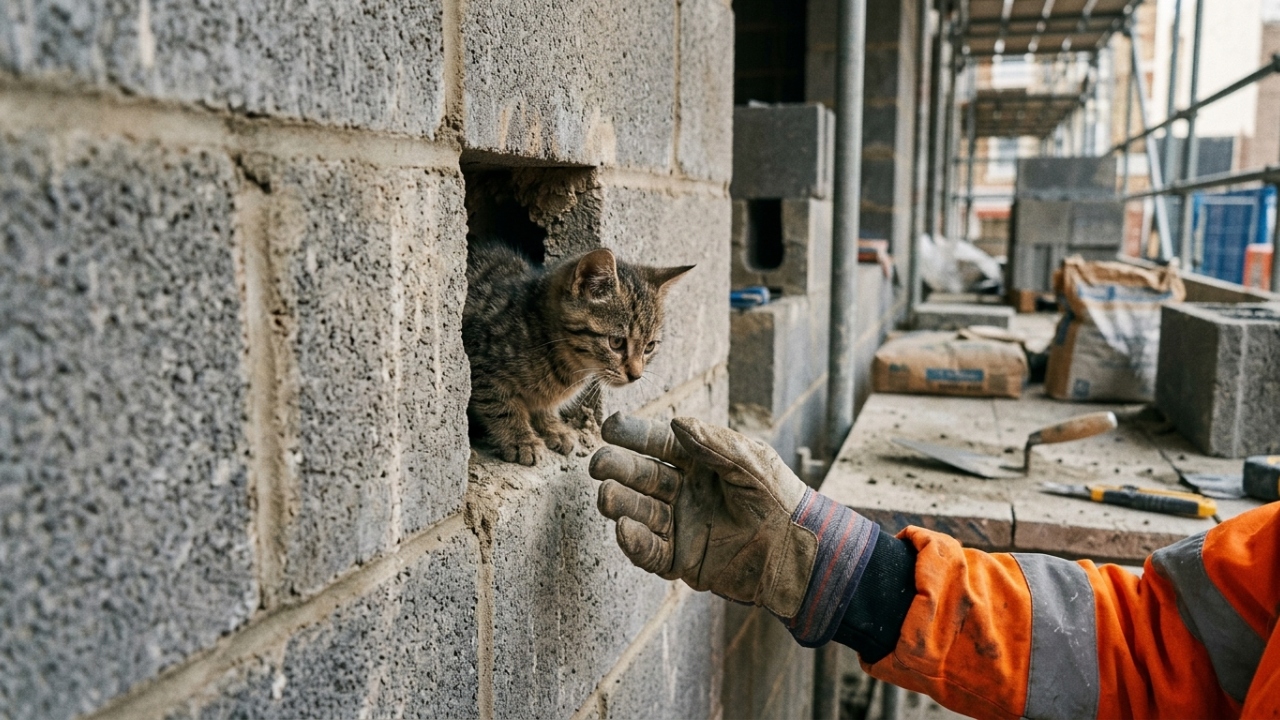 Gatinhos Bricks e Blocks são resgatados após ficarem presos em parede concreto