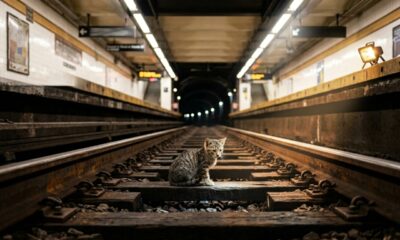 Passageiros que aguardavam o metrô no Brooklyn encontram gatinho perdido nos trilhos