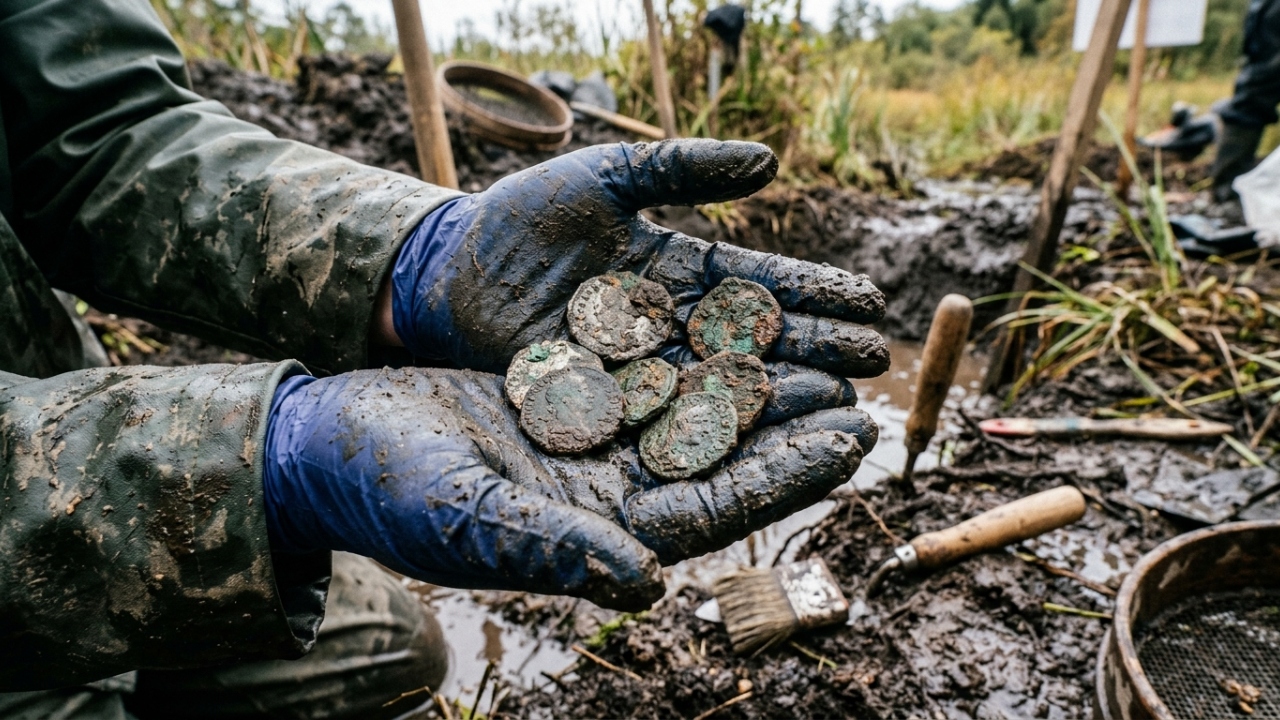 Moedas celtas de 2.300 anos encontradas em pântano suíço intrigam arqueólogos