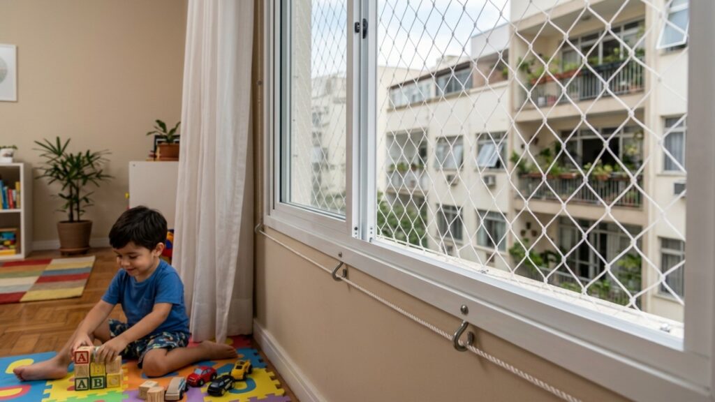 Vizinho instala uma rede de proteção na janela para proteger a família, mas alteração acaba iniciando discussão no prédio