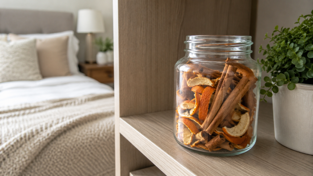 Coloque cascas de laranja e canela em um frasco: o efeito simples que surpreende no quarto