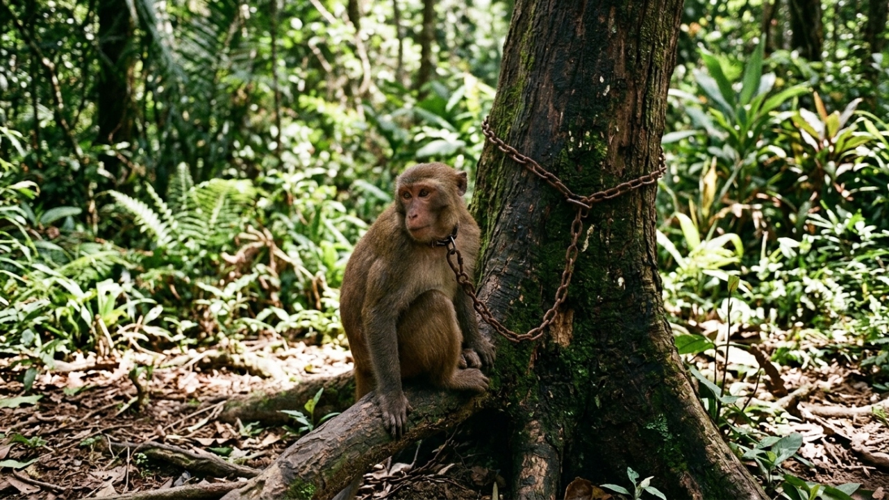 Macaco acorrentado que se autoflagelava finalmente ganha a liberdade