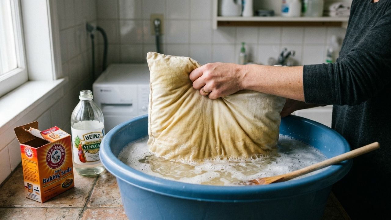 Remova manchas amarelas dos travesseiros antigos sem esfregar por horas com este truque caseiro simples que também devolve o frescor