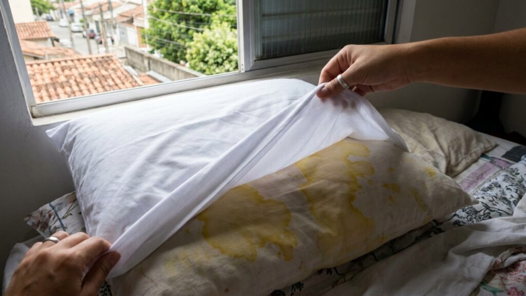 O que significa quando o travesseiro fica amarelado mesmo com a fronha sempre limpa e trocada com frequência