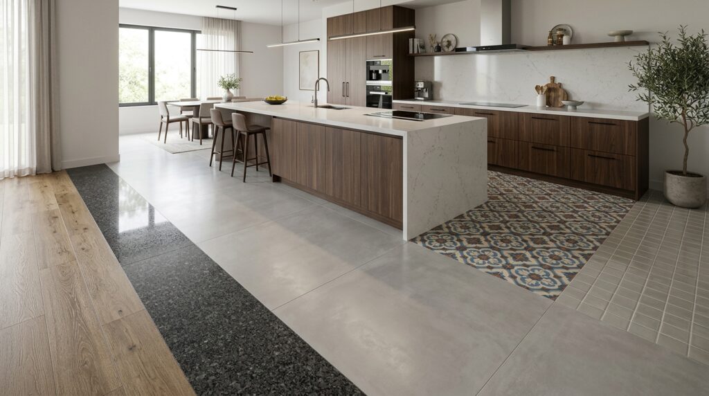 Melhores opções de pisos de porcelanato e cerâmica para cozinha que combinam praticidade e durabilidade