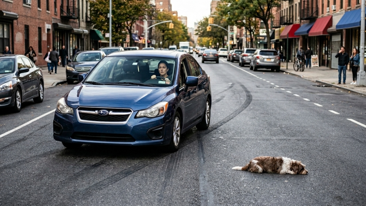 Motorista freia ao ver cachorro imóvel e encontra surpresa comovente