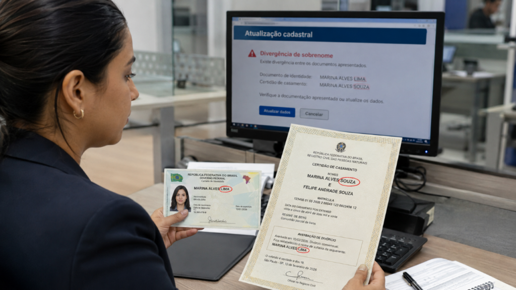 Nome de solteiro, casado ou divorciado: o detalhe que pode travar banco e cartório