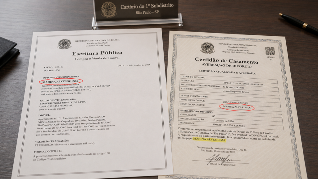 Nome de solteiro, casado ou divorciado: o detalhe que pode travar banco e cartório