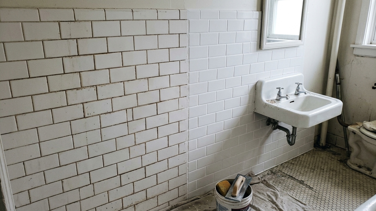 Como renovar banheiro trocando apenas o rejunte escurecido entre os azulejos antigos