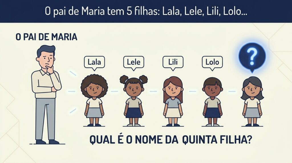 O pai de Maria tem 5 filhas: Lala, Lele, Lili, Lolo. Qual o nome da quinta filha? A pegadinha psicológica que quase todo mundo erra