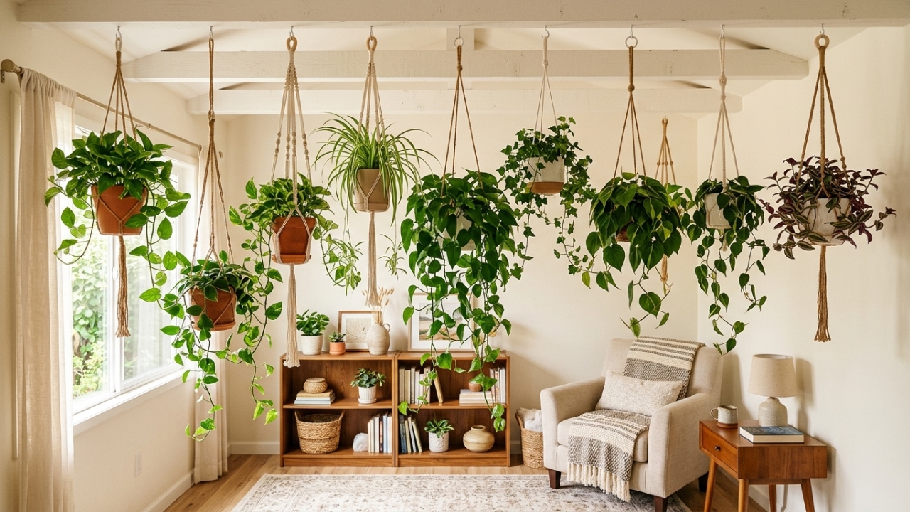O truque das plantas pendentes para decorar espaços pequenos sem ocupar nenhum móvel da casa