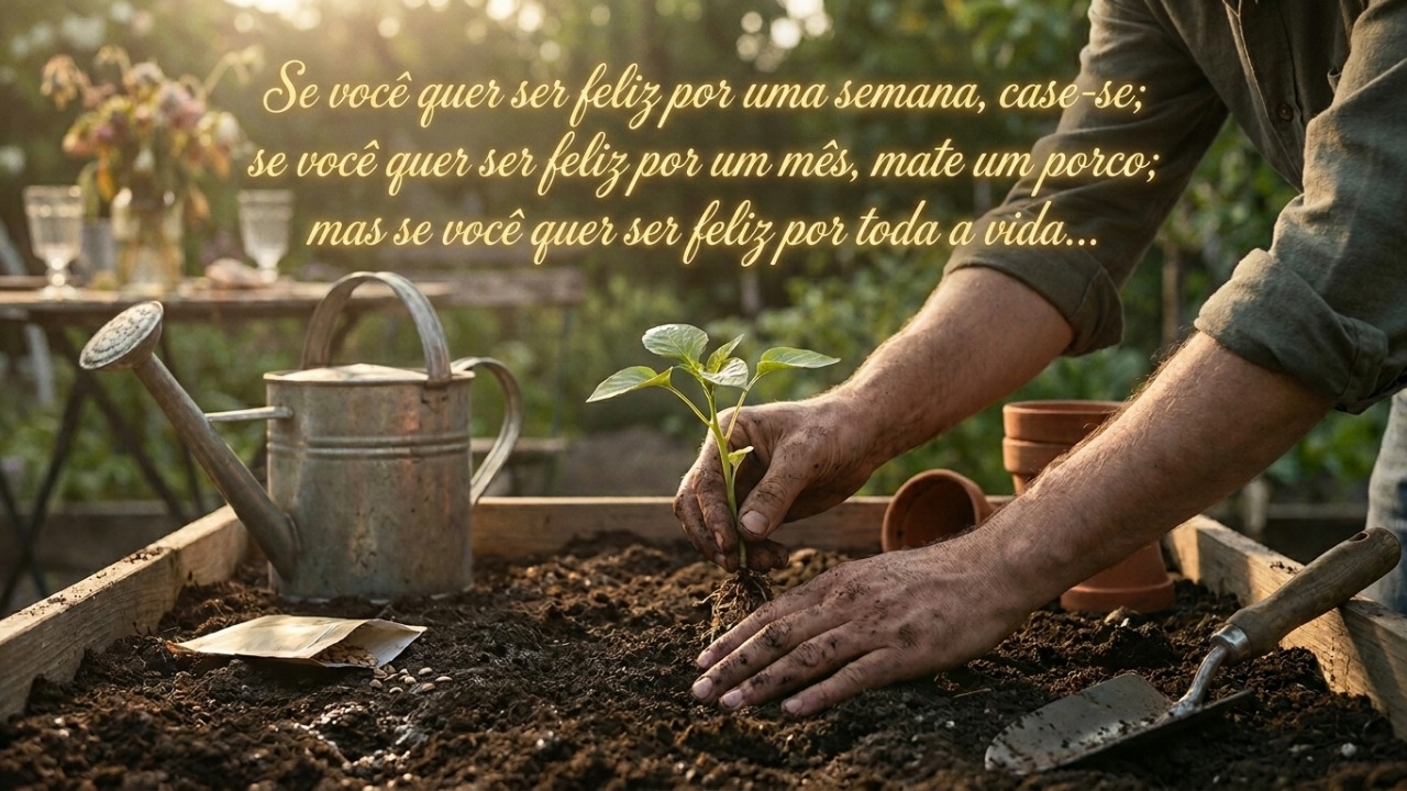 Provérbio chinês do dia: “Se quiser ser feliz por uma semana, case-se; se quiser ser feliz por um mês, mate um porco; mas se quiser ser feliz a vida toda…” Um ensinamento sobre felicidade duradoura