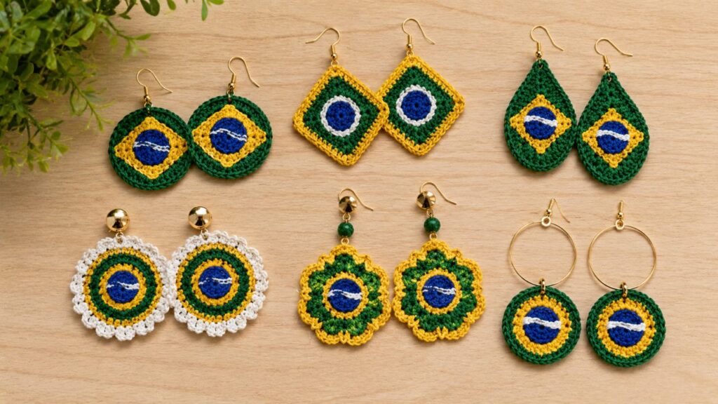 Aprenda a criar um lindo brinco do Brasil em crochê e fature com artesanato