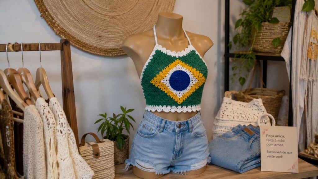Top de crochê da bandeira do Brasil é tendência e fácil de fazer