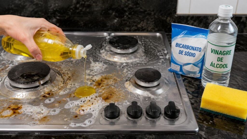 Qual o melhor produto para tirar gordura da cozinha bicarbonato, vinagre ou detergente comum
