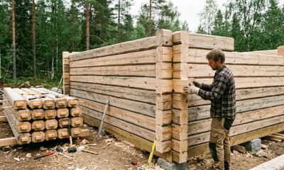 Como construir uma cabana de madeira desmontável de 5x5,70 metros com toras de madeira aplainadas de 70mm reutilizadas