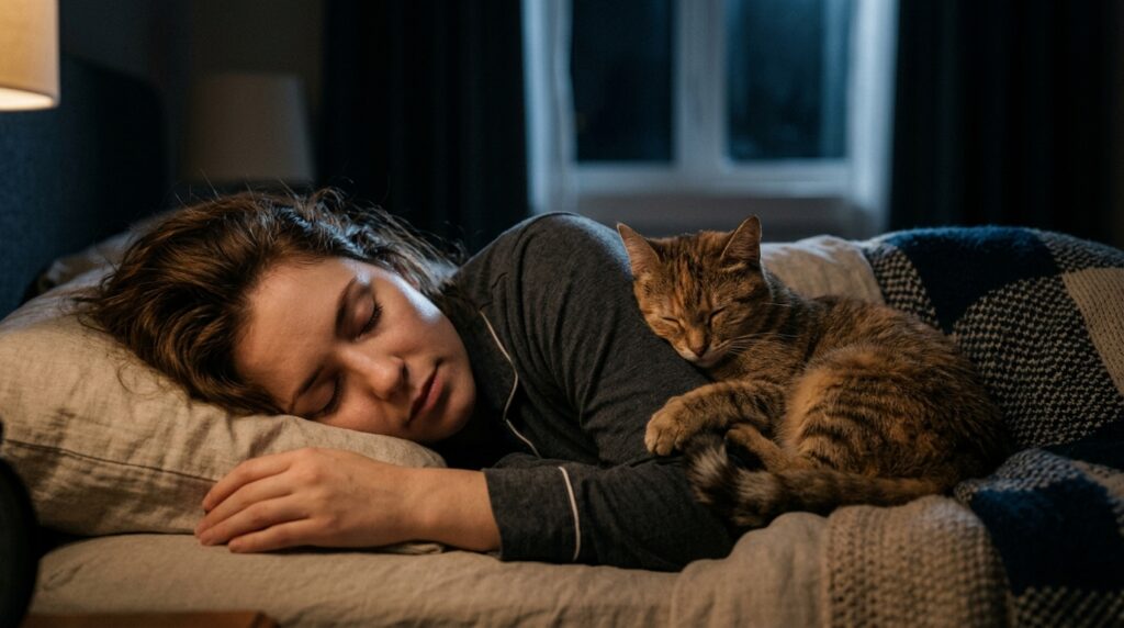 Psicologia revela o benefício emocional compartilhado por pessoas que dormem com seus animais de estimação