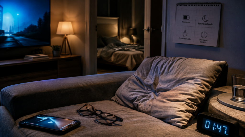 Dormir no sofá pode revelar algo emocional que muita gente ignora depois de um dia pesado
