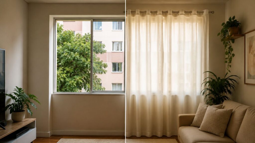 Casa alugada pode ficar mais bonita com cortina leve instalada sem furos na parede