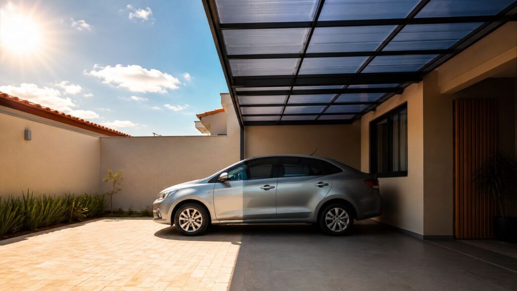 Como fazer cobertura simples para garagem e proteger o carro do sol forte e da chuva