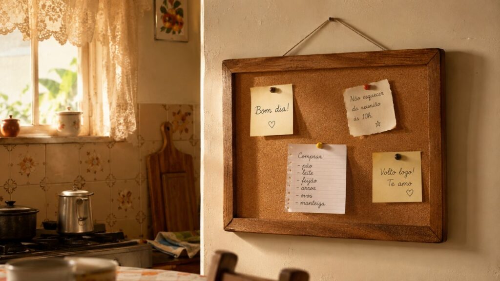 O quadro de recados na cozinha que deixava a rotina da casa mais simples e organizada