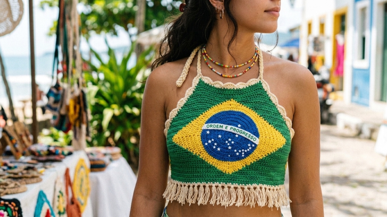 Top de crochê da bandeira do Brasil é tendência e fácil de fazer