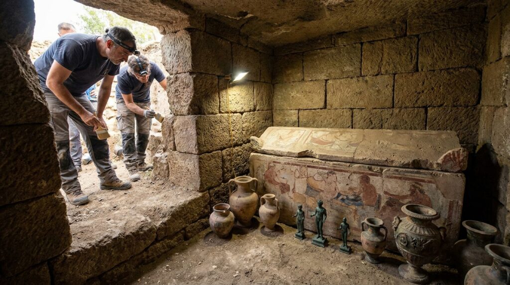 Saqueadores nunca o encontraram: túmulo etrusco de 2.600 anos emerge intacto na Itália