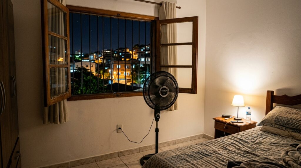Qual a melhor maneira de refrescar um apartamento durante a noite? Aponte o ventilador para fora da janela e deixe a física fazer o seu trabalho