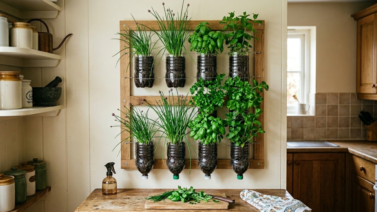 Como plantar temperos na vertical usando garrafa pet e economizar espaço até em cozinha pequena