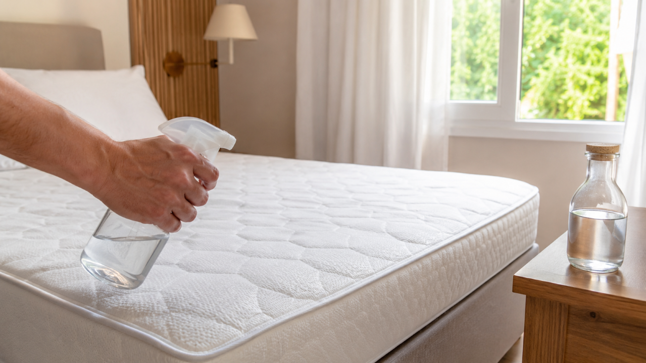 O vinagre no colchão virou um daqueles truques domésticos que chamam atenção pela simplicidade. Como passamos muitas horas em contato direto com a cama, é normal que o tecido acumule suor, umidade, odores e resíduos que nem sempre aparecem na limpeza do dia a dia. A ideia não é encharcar nem substituir uma higienização profunda, mas usar o vinagre branco com cuidado para ajudar a neutralizar cheiros e deixar a superfície mais fresca antes de colocar a roupa de cama novamente. Por que rociar vinagre no colchão pode funcionar? O vinagre branco é conhecido na limpeza doméstica por causa do ácido acético, substância que ajuda a reduzir odores e pode dificultar a permanência de alguns microrganismos em superfícies. No colchão, o maior benefício costuma ser a sensação de frescor depois que o tecido seca completamente. Esse cuidado é útil especialmente quando há cheiro de suor, ambiente pouco ventilado ou sensação de colchão abafado. Ainda assim, o segredo está na quantidade: a aplicação deve ser leve, sem molhar demais a espuma ou deixar a superfície úmida por muito tempo. Quais benefícios o vinagre pode trazer para a cama? Quando usado corretamente, o vinagre atua como um reforço simples na limpeza do colchão. Ele não faz milagre, mas pode melhorar o conforto entre lavagens de lençóis, trocas de protetores e limpezas mais completas. Os principais efeitos aparecem no controle de odores e na manutenção da superfície onde você dorme todos os dias: ajuda a reduzir cheiro de suor no colchão; contribui para neutralizar o odor de umidade; refresca o tecido sem perfume forte; pode complementar a rotina contra ácaros no colchão; é uma alternativa simples para a limpeza natural da casa. Quando o vinagre ajuda mais Situações em que o truque faz sentido 🛏️ Casa limpa 💨 Cheiro abafado Ajuda a suavizar odores acumulados pelo uso diário e pela pouca ventilação. 🌬️ Quarto ventilado Funciona melhor quando o colchão seca ao ar livre ou perto de uma janela aberta. ✨ Manutenção leve É indicado como cuidado complementar, não como substituto da higienização profunda. Como usar vinagre no colchão sem estragar? Para aplicar com segurança, retire lençóis, fronhas, capas e protetores. Coloque o vinagre em um borrifador limpo e espalhe uma névoa fina sobre a superfície, evitando deixar áreas encharcadas. O objetivo é umedecer de leve, não molhar a parte interna do colchão. Depois, deixe agir por alguns minutos e permita que o tecido seque totalmente em local ventilado. Se possível, abra janelas, ligue um ventilador ou deixe o colchão receber luz natural indireta. Só arrume a cama quando não houver mais umidade ao toque. Quais cuidados evitam mau cheiro no colchão? O vinagre ajuda, mas a prevenção continua sendo o melhor caminho. Trocar a roupa de cama com frequência, usar protetor lavável e manter o quarto arejado reduz a umidade acumulada e melhora a sensação de limpeza por mais tempo. Também vale aspirar a superfície do colchão antes da aplicação, principalmente em casas com pets, poeira ou alergias. Esse hábito remove partículas soltas e deixa o cuidado mais eficiente, sem depender apenas de soluções líquidas. Quando não vale usar vinagre no colchão? Evite o truque se o colchão estiver muito molhado, com mofo visível, manchas profundas ou cheiro persistente que não melhora com ventilação. Nesses casos, insistir no vinagre pode mascarar o problema por pouco tempo e atrasar uma limpeza adequada. Também não misture vinagre com produtos químicos, água sanitária ou desinfetantes fortes. Para manter a cama segura, use o método com moderação, teste em uma pequena área e priorize sempre a secagem completa antes de dormir.