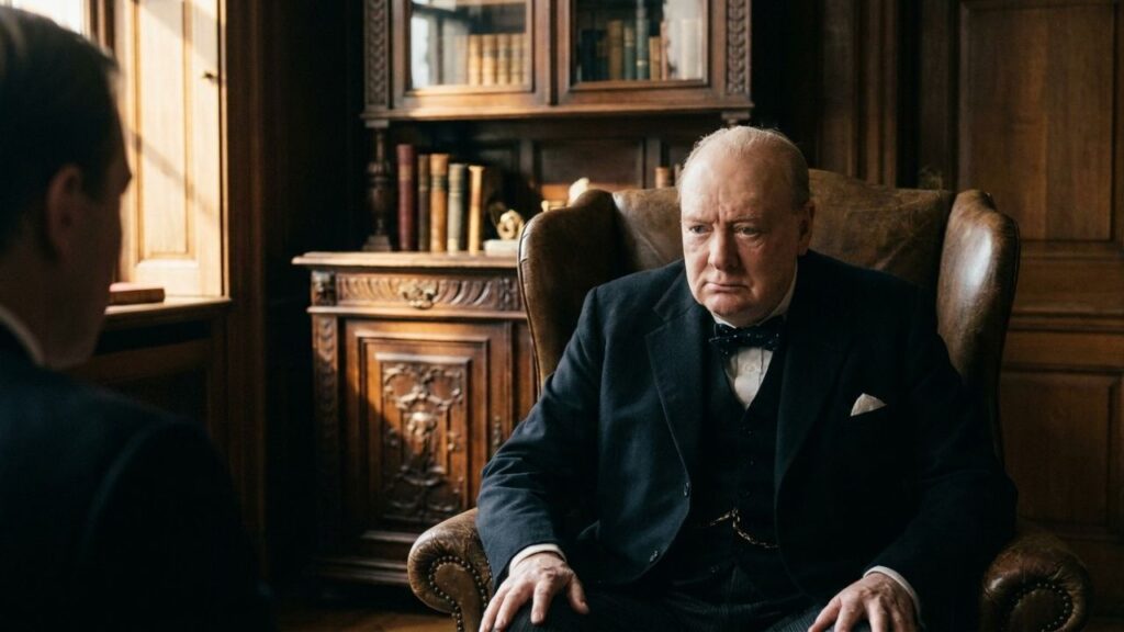 Frase do dia de Winston Churchill sobre coragem: “É preciso coragem para levantar e falar, mas também para sentar e ouvir.” Ensinamento sobre escutar com humildade