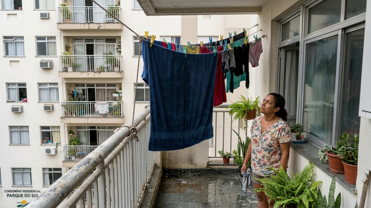 Mulher pendura roupas na varanda do apartamento para secar mais rápido, mas acaba virando briga entre moradores