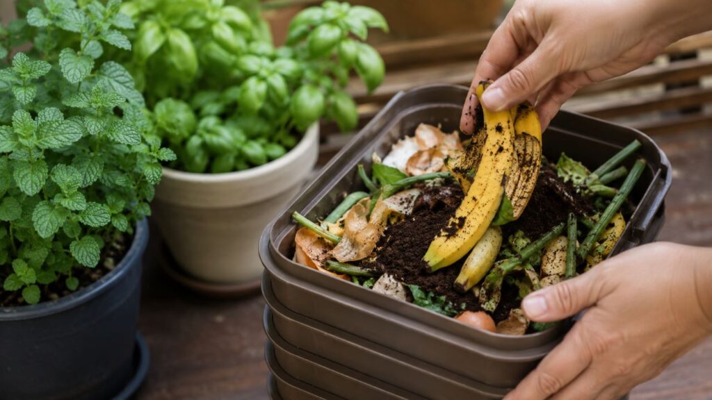 Compostagem doméstica transforma resíduos da cozinha em nutrientes para futuras colheitas