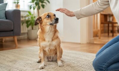 A mão vindo diretamente por cima da cabeça pode assustar cães que não conhecem bem a pessoa