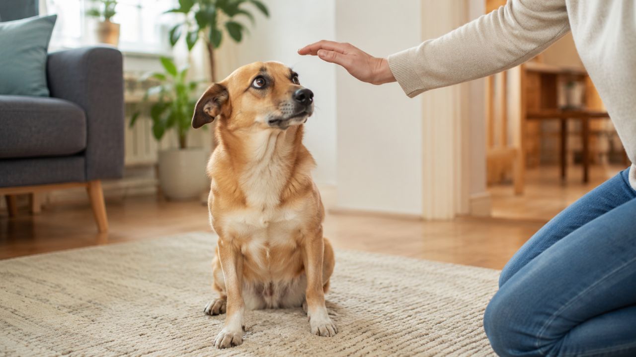 A mão vindo diretamente por cima da cabeça pode assustar cães que não conhecem bem a pessoa