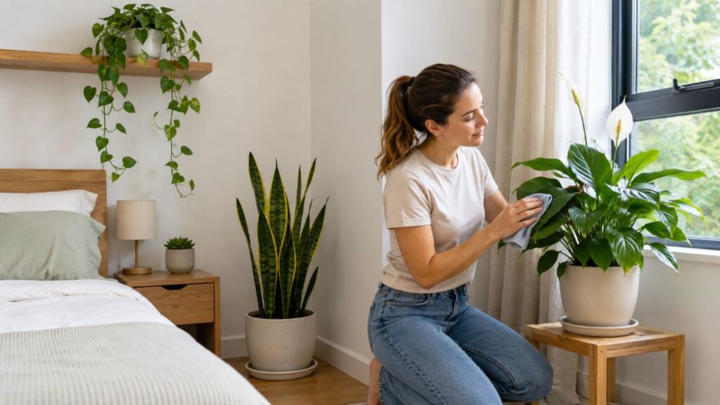 Luz indireta e vasos bem drenados ajudam as plantas no quarto