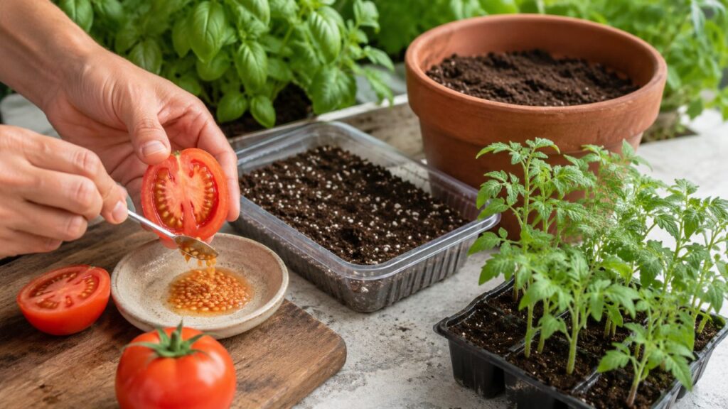 Sementes de tomate bem escolhidas podem germinar e formar mudas para vasos ensolarados