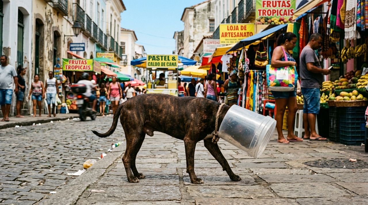 Cão de rua fica 7 dias preso em pote e tem rosto adorável revelado no resgate