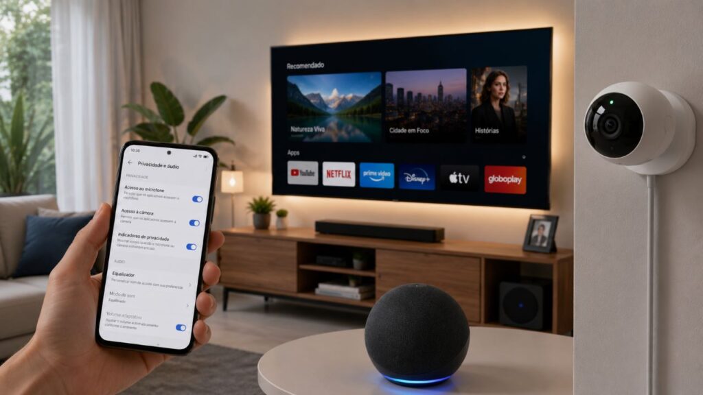 Configurações de privacidade ajudam a limitar gravações e reduzir a exposição de dados dentro de casa