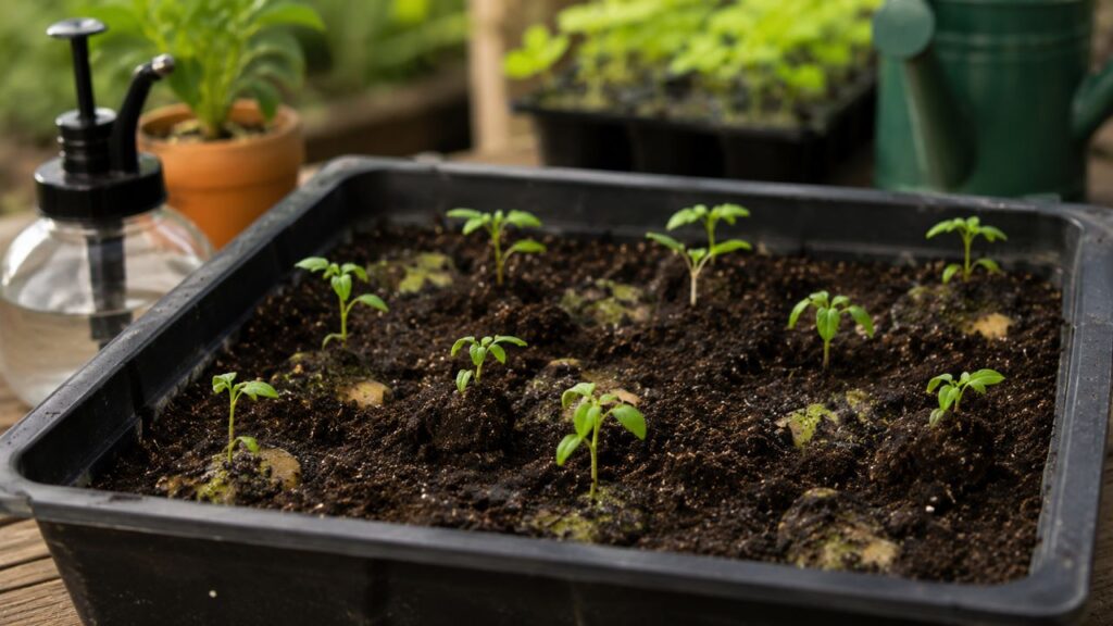 Brotinhos de tomate precisam de umidade leve e espaço para crescer