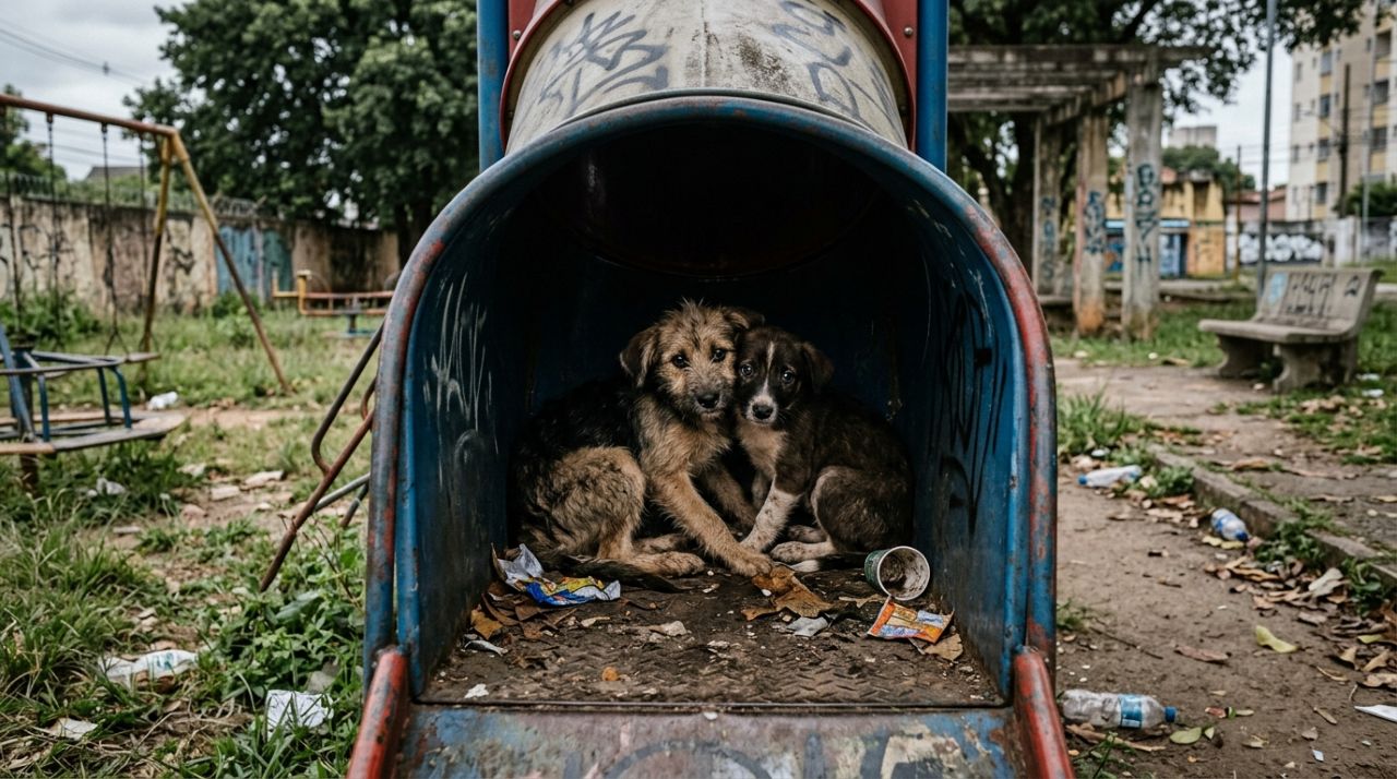 Mulher encontra bebês abandonados em um parque infantil