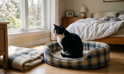 Gato enlutado emociona ao sentir falta do melhor amigo na cama dele