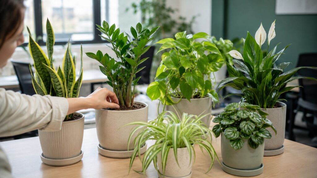 Luz indireta e pouca rega mantêm as plantas bonitas no trabalho