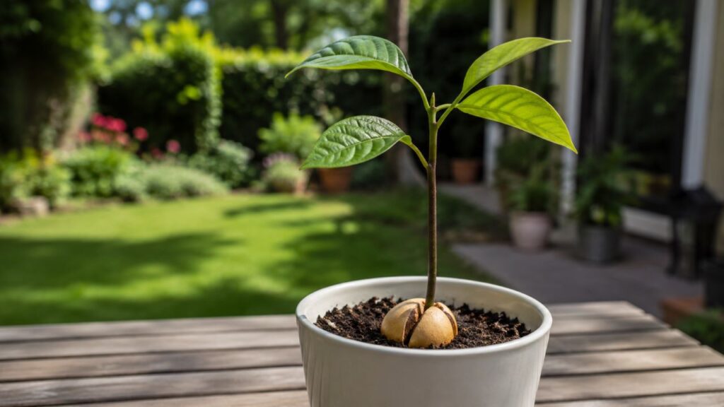 O caroço do abacate pode germinar e formar uma muda com luz, água e paciência