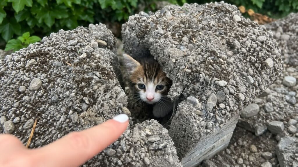 Gatinhos Bricks e Blocks são resgatados após ficarem presos em parede concreto