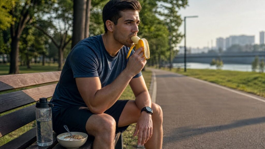 A banana fornece carboidratos que podem ser usados durante o exercício
