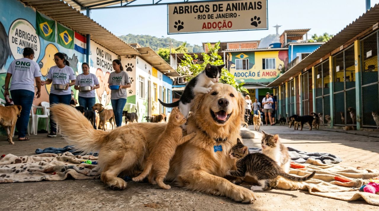Gigante peludo visita um abrigo de animais diariamente e muda vidas