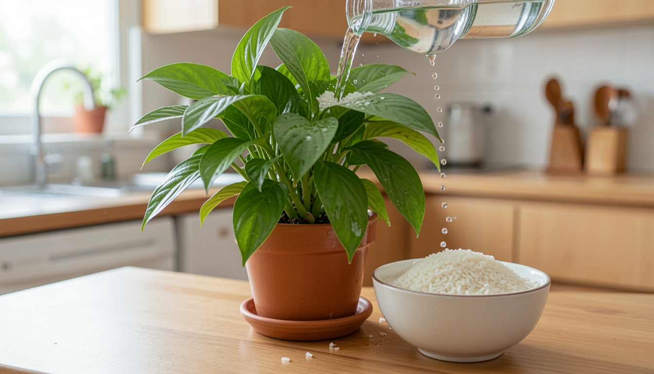 Água de arroz nas plantas: o segredo japonês que deixa as folhas verdes e brilhantes em poucos dias 