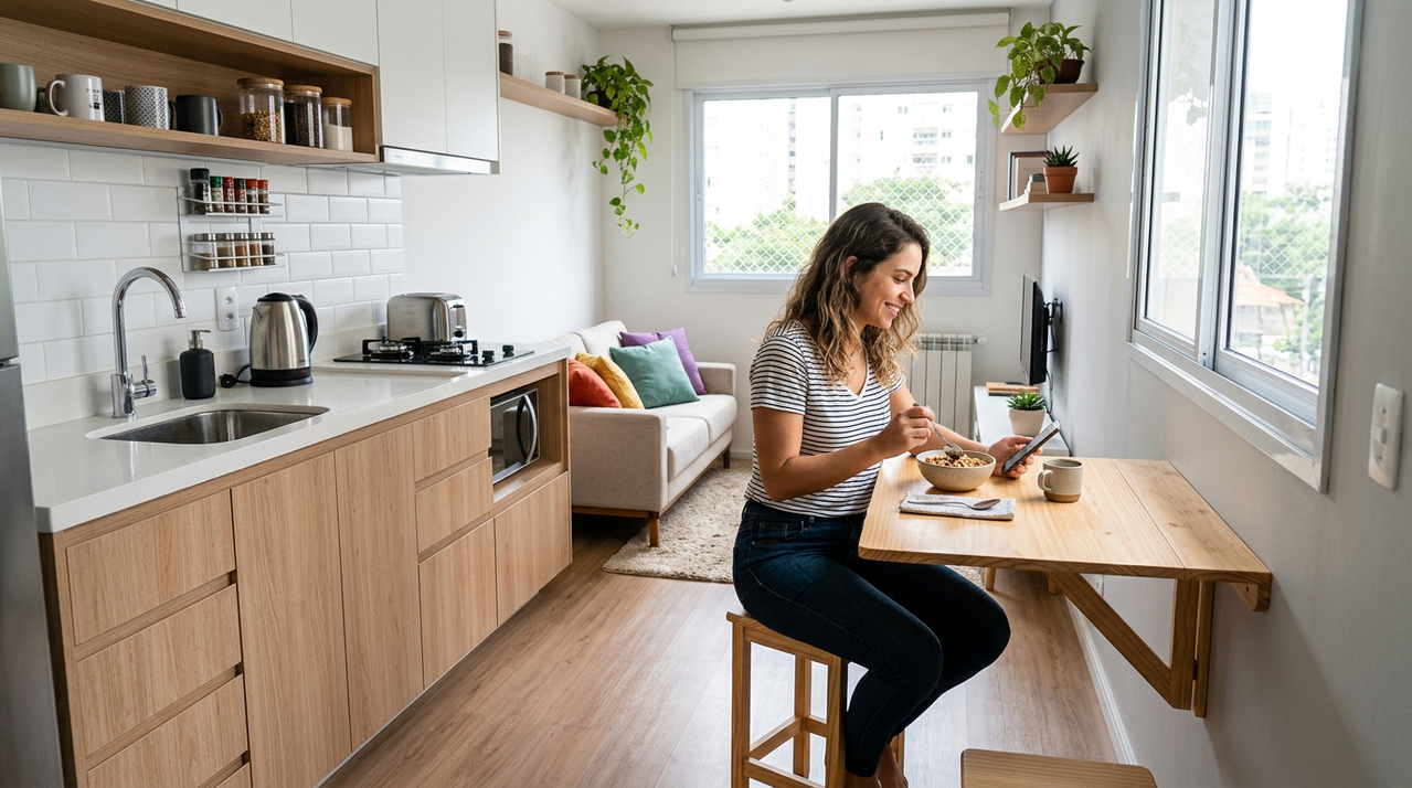 Como instalar mesa dobrável na parede para refeições, estudos ou apoio na lavanderia